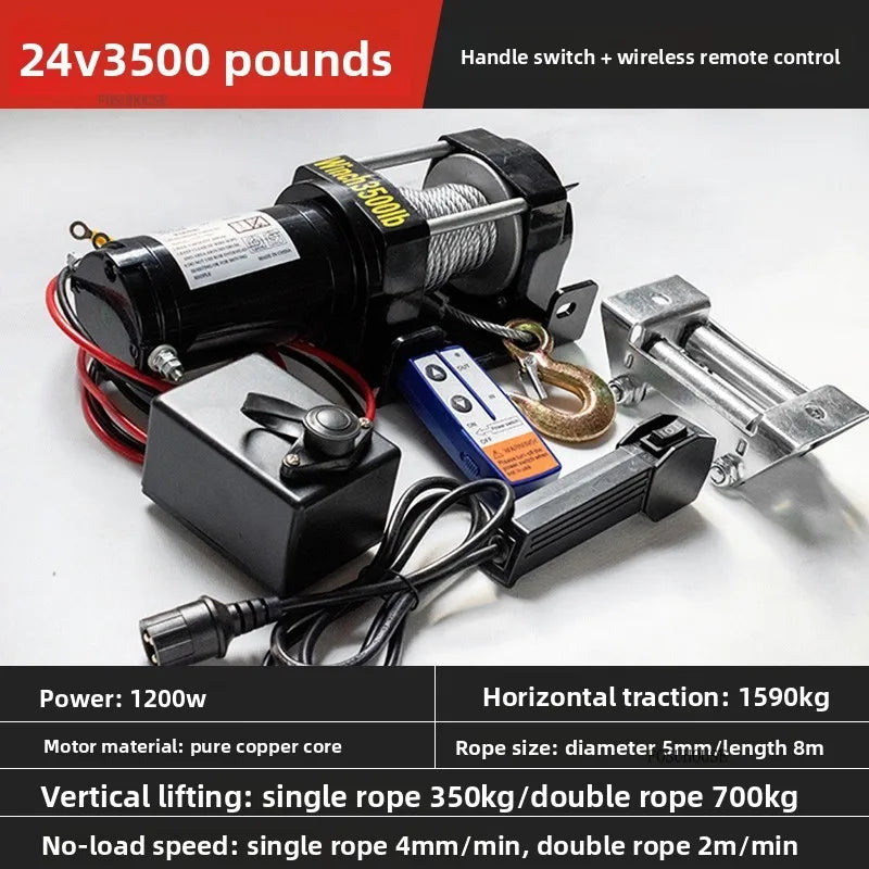 Electric Winch 12V/24V for ATV/UTV – Off-Road Self-Rescue, Compact Hoist, 680kg Pull