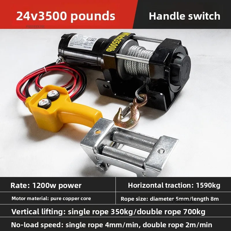 Electric Winch 12V/24V for ATV/UTV – Off-Road Self-Rescue, Compact Hoist, 680kg Pull