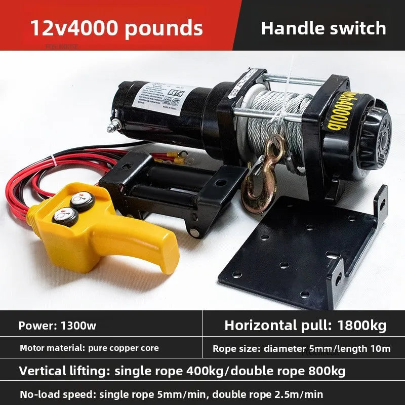 Electric Winch 12V/24V for ATV/UTV – Off-Road Self-Rescue, Compact Hoist, 680kg Pull
