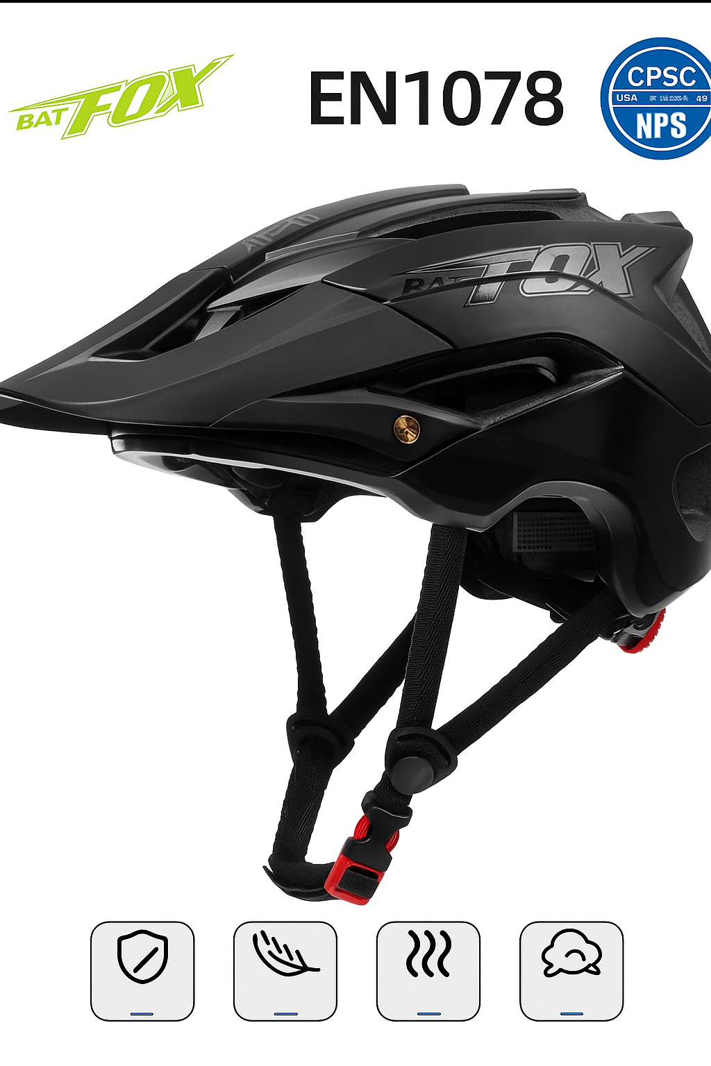 BATFOX MTB Bicycle Helmet – Lightweight, Adjustable, CE Certified